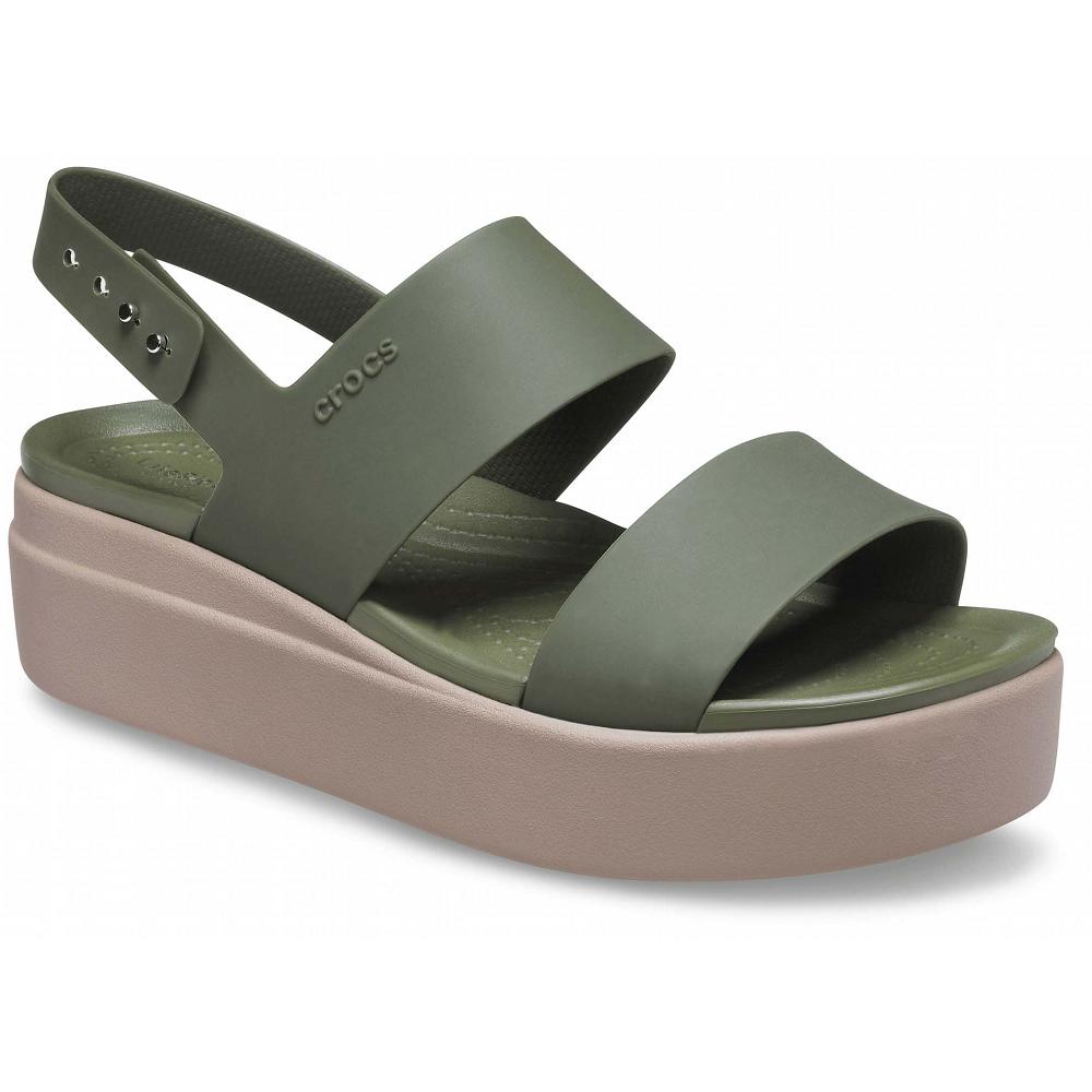 Olive Women's Crocs Brooklyn Low Wedges | NZ 0640HAPK